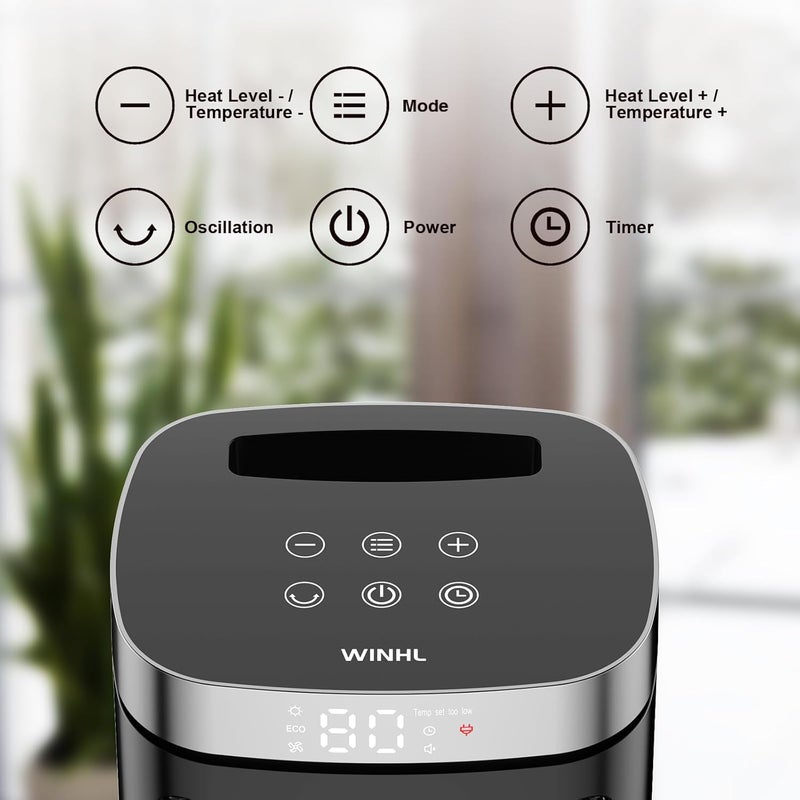 WINHL Space Heater, 17 Inches Electric Heaters for Indoor Use with Thermostat and Remote, 70°Oscillation, 12H Timer, 5 Modes, 1500W PTC Ceramic Fast Safety Heat for Office Bedroom Home - Image 2